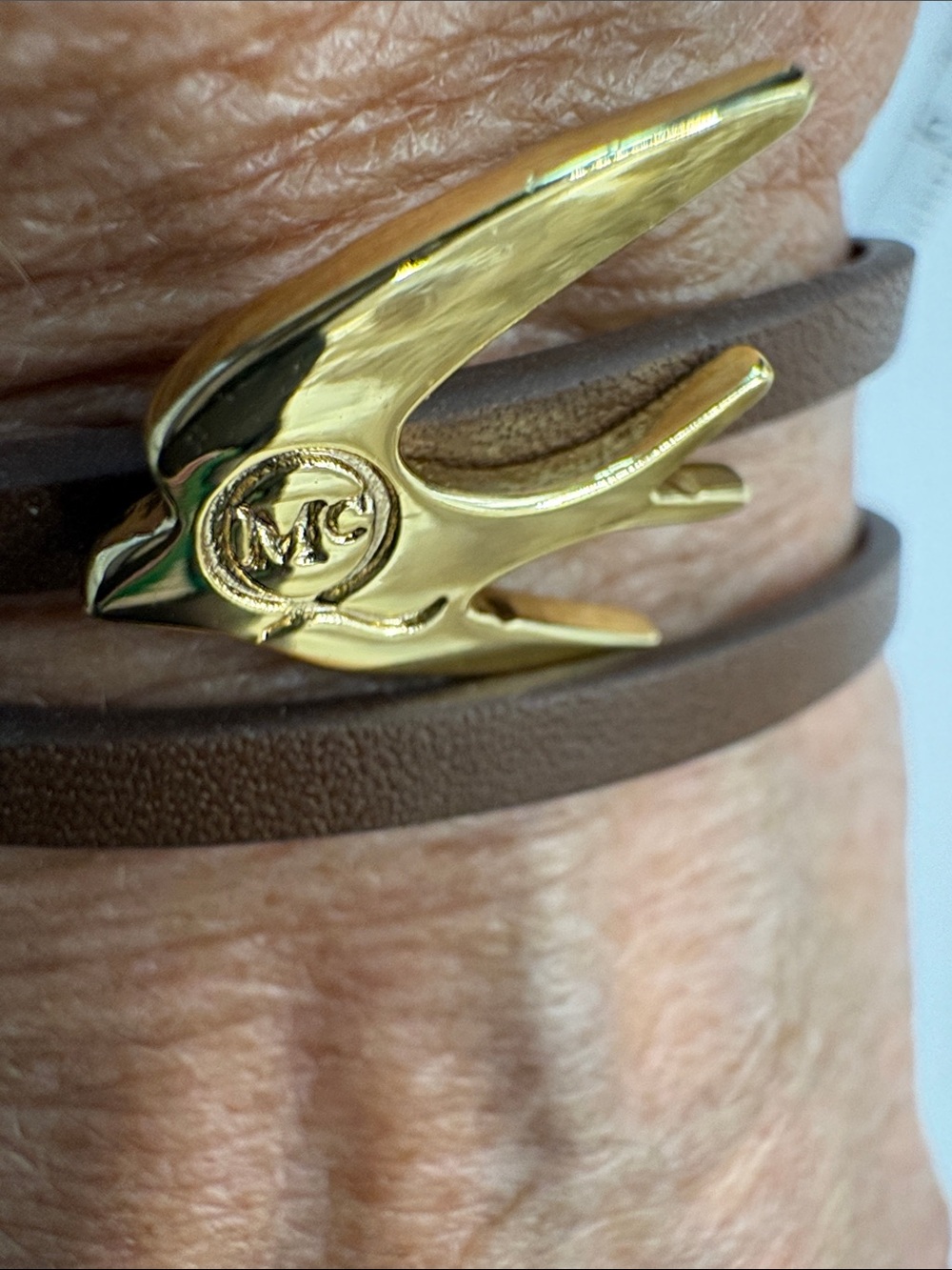 Alexander McQueen Leather Wrap Bracelet with Gold Swallow Accent - Picture 2 of 5
